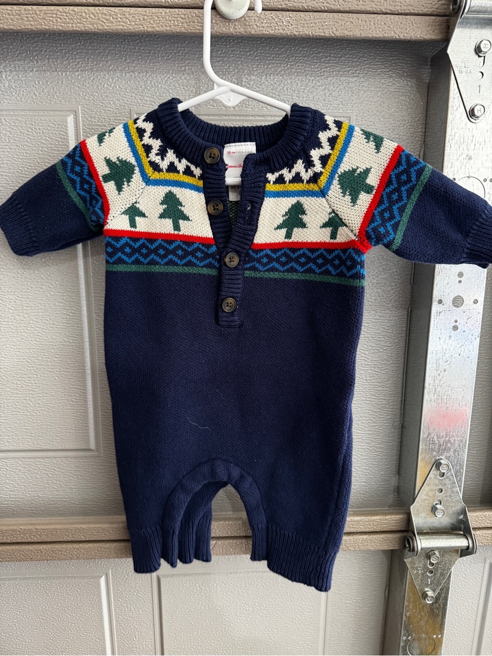 Hanna Andersson Navy Knit Romper with Cream and Yellow Accents